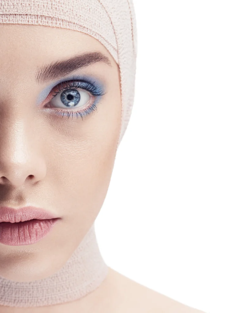 retouching portfolio example of close-up beauty portrait retouch with refined skin texture and soft lighting.